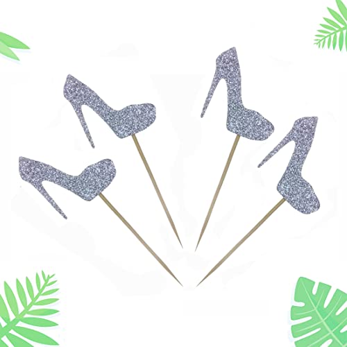 Morndew 24 Pcs Silver Glitter Heels Cupcake Toppers For Gender Reveal Party Baby Shower Birthday Party Decorations #TOP3