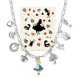 MAOFAED Collana a tema letterario, con ciondoli a forma di fiaba, per amanti dei libri (orologio a coniglio)