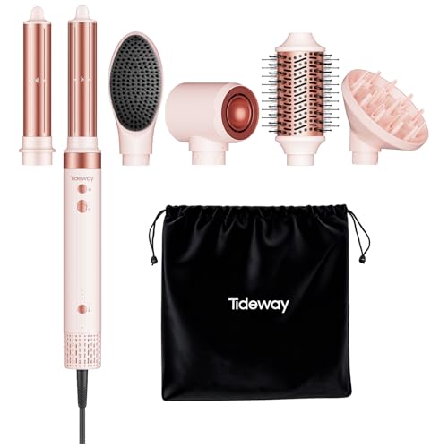 Tideway Prowaver 6 in 1 Hair Dryer Brush 110 000 RPM High-Speed Dual Voltage Ionic Hot Air Brush Styler with Auto Wrap Curlers &Volumizing Brush for Fast Drying& Frizz Free Hair No Heat Damage