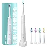 Acteh Sonic Electric Toothbrush, JetWave Rechargeable, Toothbrush w/ 5 Brushing Modes, 2min. auto-Timer, 30sec. Quad-Reminder and Long-Lasting, Extended Charge Battery (White)