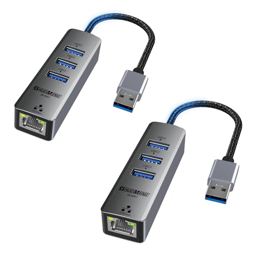 Image of 2Pcs USB to Ethernet Adapter, USB Ethernet Adapter for Laptop, RJ45 Hub with 3*USB 3.0 Gigabit 10 /100 /1000 Mbps Support Windows, Mac OS, Surface Pro, Linux, XPS, Smart TV, and More