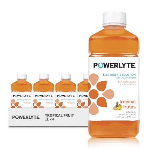 POWERLYTE Sport Hydration Electrolyte Solution Drink for Rehydration | Tropical Fruit | 1 Liter | 4-Pack