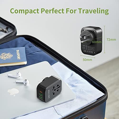 UK to US Travel Adapter with USB, UK to USA Plug Adapter (2 USB -A & 1 Type-C) American Travel Plug Adapter UK to US, USA Canada Korea Thailand Mexico and More (Type B)