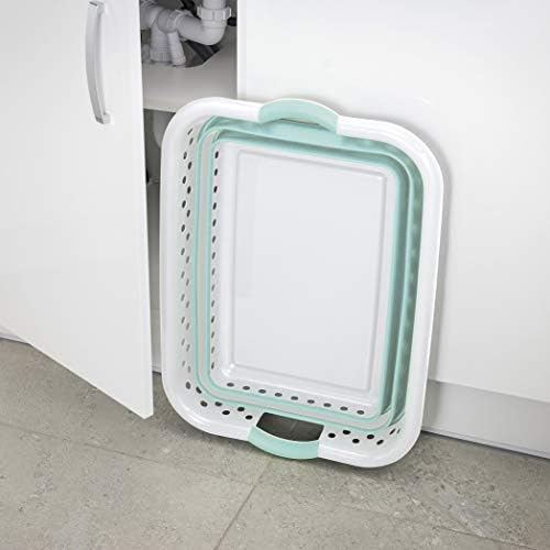 Addis 517934 Foldable Rectangular Laundry Basket, White & Aqua Haze, 45 litre