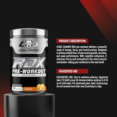 Image of Pre Workout Powder for Men & Women | Enhanced Energy, Focus, & Pumps + Cognitive Enhancers | 300mg Caffeine | 30 Servings (Orange)