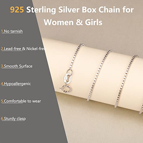 Matoa Sterling Silver Box Chain Necklace For Women Girls - Elegant & Hypoallergenic - Available In 16 Inch Lengths #TOP1