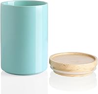 Vista 60 de SWEEJAR – Recipiente de cerámica para almacenamiento de alimentos, recipientes apilables con tapa hermética de madera para servir café molido, té