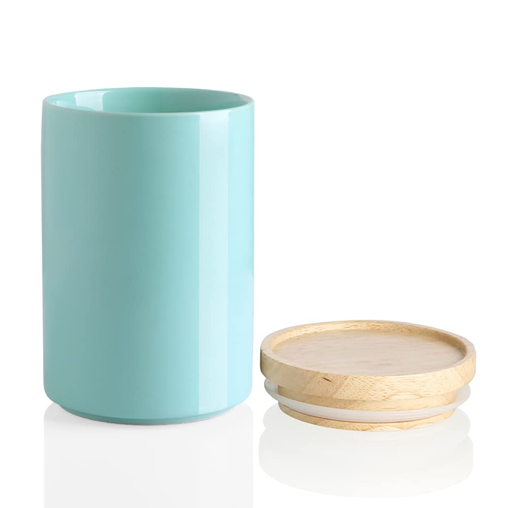 Sweejar Kitchen Canisters Ceramic Food Storage Jar, Stackable Containers with Airtight Seal Wooden Lid for Serving Ground Coffee, Tea, Sugar, Salt and More - 28 Fl Oz (Dark Turquoise) โ image 1