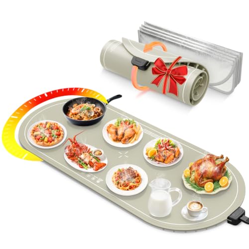 WUEAOA Food Warming Mat for Countertop,Extra Large Silicone Mat,Light Gray