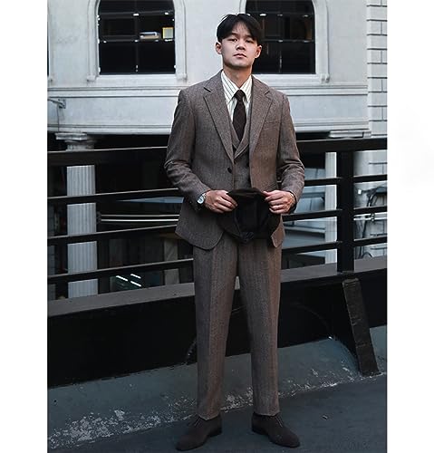 Mens Formal Tweed Wool 3 Piece Wedding Slim Fit Suit Prom Tuxedos Groomsmen2