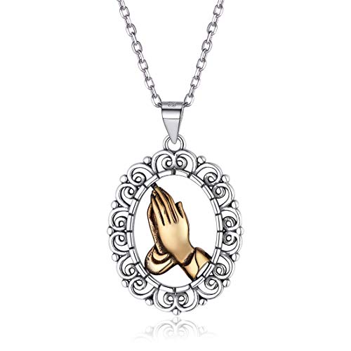 Nofade Silver 925 Silber Sterling Kette GEBET Männlich Hände...