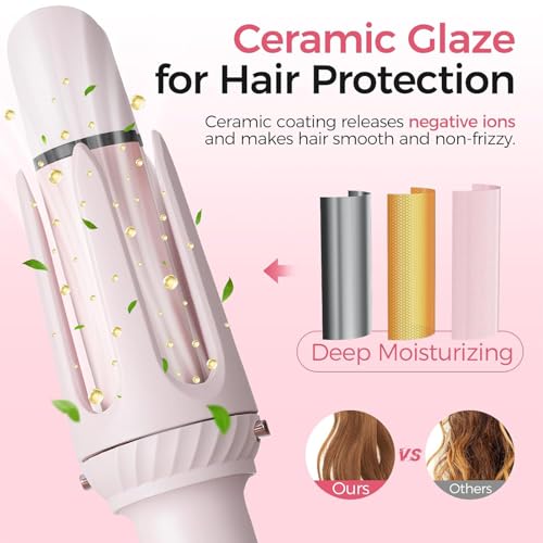 Rizador de Pelo Automático 3 en 1 Rosa - Recubrimiento de Cerámica Hielo, Calentamiento Rápido 30s, 5 Temperaturas (160°C-200°C), Apagado Automático 40min, Alerta Sonora, color rosa - imagen 5