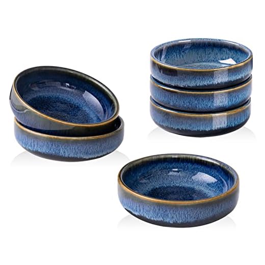 HOKELER 3.5 inch Small Ceramic Dipping Bowls Pinch Bowl Side Dishes for Soy Sauce Dessert Tomato, Set of 6, Black & Blue