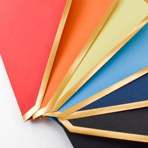 VANRA Bunte Einladungsumschläge, selbstklebend, A6, V-Klappe mit goldenem Rand, für 4 x 6 Grußkarten, Hochzeitseinladungen, Abschlussfeiern, Fotos (15 verschiedene Farben, A6), 150 Stück
