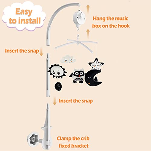 Kakiblin Baby Crib Mobile, Mobile For Crib With Hanging Rotating Toys, Nursery Mobile For Newborns With Music Box, Black And White Mobile For Baby Girls & Boys 0-24 Months,Owl #TOP4