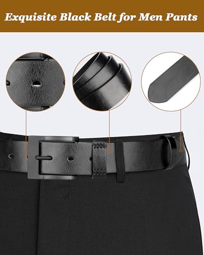 Mens Black Belt - PU Leather for Casual & Office, 1.4" Wide with Silver/Black Alloy Buckle2