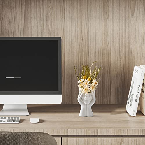 Fjs Ceramic Face Vases, White Flower Vases For Decor, 3.5" W X 7" H Modern Decorative Vase Centerpiece For Table Shelf Living Room Office Bedroom #TOP2