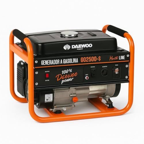 Daew0o Generador a Gasolina GD2500-S - 2.2 kW Máx, 2.0 kW Nominal, Motor 196 cc, Depósito 15 L, AVR, Monofásico, Sensor de Aceite, 65 dB 700101