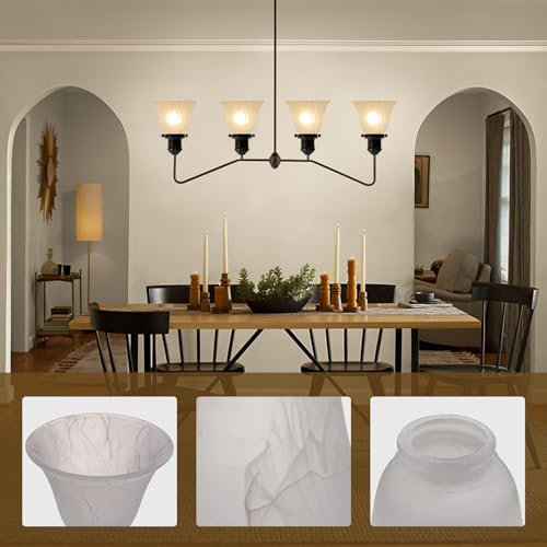 Image of HonoDing Ceiling Light Replacement Lamp Shade Set of 4, White Cloud Flat Hanging Bell Frosted Glass Lampshade Replacement Glass Lamp Shade for Ceiling Fan Light Kit (White Alabaster)