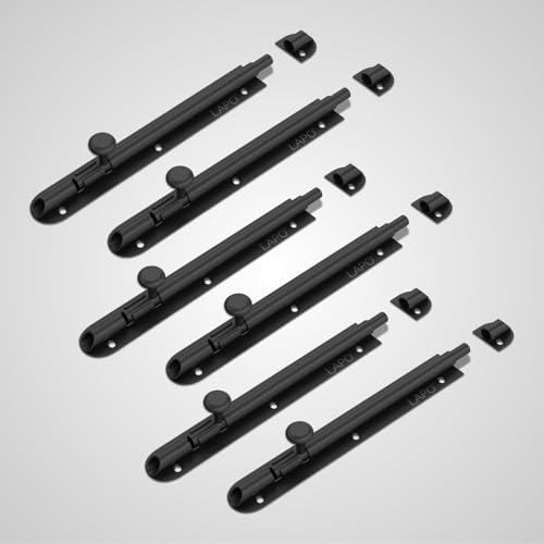 Image of LAPO 6 Pack Heavy Duty Stainless Steel Tower Bolt 8 Inch, Tower Bolt for Main Door and Bathroom, Kundi Latch for Bedroom, Chitakni, Tower Bolt for Home,Offices Doors,Windows (Black Finish, Pack of 6)