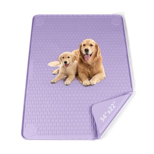Pee Pads for Dogs, 34" x 22" Extra Large Reusable Silicone Mat, Washable Puppy Training Pads for Potty Training, Non-Slip, Leak-Proof, Indoor Floor Protection (Purple)