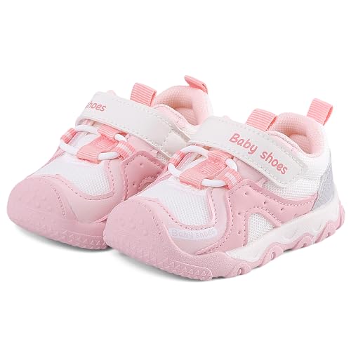 LACOFIA Zapatos Primeros Pasos Calzado Respetuoso Bebé Niñas Zapatillas Deporte Flexible con Suela Goma Antideslizante Rosa 18 EU(Etiqueta 16)