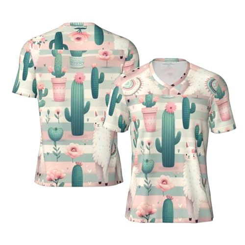 Stylish Athletic Sports Jersey Llama-Cactus-Cartoon Men's Rugby Jersey X-Large