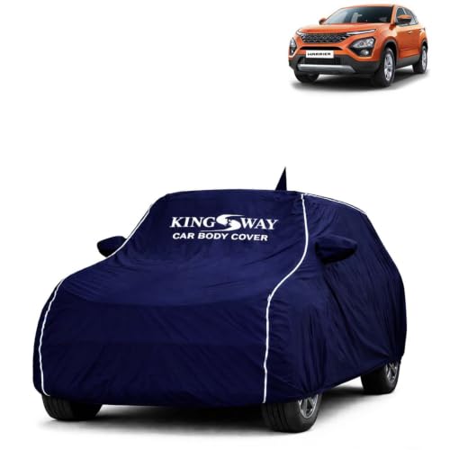 Image of KINGSWAY Super Waterproof Car Cover Only with Tata Harrier (Year 2019 to 2023 - All Model) | Mirror and Antenna Pockets | All Weather Car Body Cover with Silver Piping | Blue