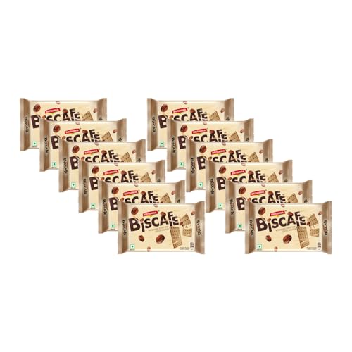 BRITANNIA BisCafe 3.52oz (100g) - Super Thin Coffee Crackers - Delicious, Light & Crispy Grocery Cookies - Best Treat for Friends & Family (Pack of 12)