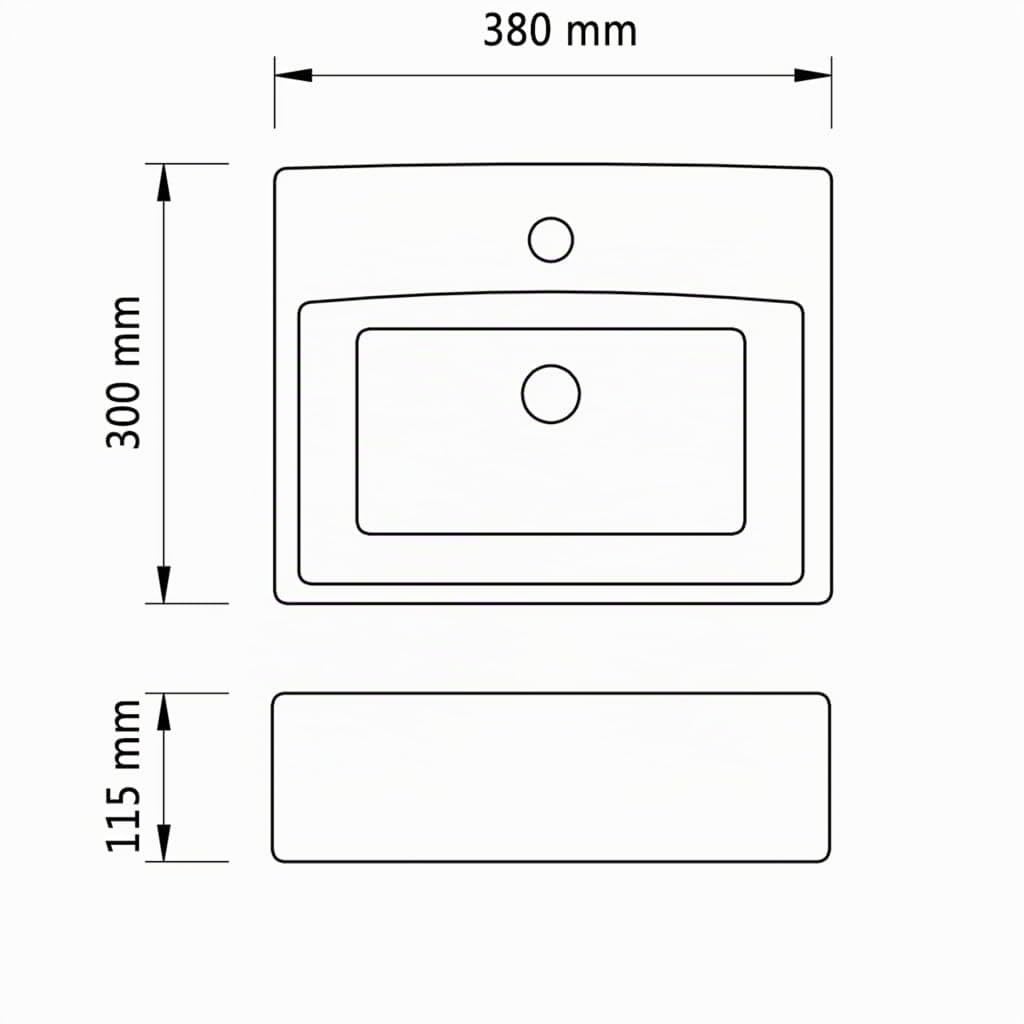 vidaXL Lavabo Cuadrado Moderno con Agujero de Grifo y Desagüe Cerámica Negro