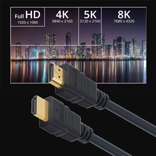 Ewent Cavo Hdmi 8K Da 8.0 M, Alta Velocità Con Ethernet, Ampia Compatibilità, 4K@120 Hz - 8K@60 Hz, Per Laptop, Monitor, PS5,PS4, Xbox One, Fire Tv, Proiettori E Tanto Altro,Nero,Contact Placcato Oro - 7