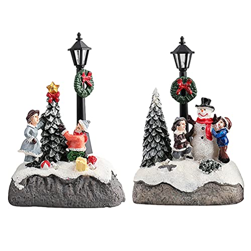 Amosfun 2Pc Christmas Village Houses Clearance Christmas Table Ornaments Resin Christmas Scene House Town Decor for Christmas Party Favors (Without Battery)