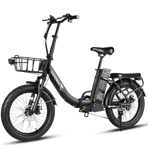Image of SAMEBIKE Electric Bike for Adults with 48V 13AH Removable Battery, 20 * 3.0" Fat Tire Folding Electric Bicycle with MAX Speed 15.5MPH & 100KM Long Range, 250W Motor Folding Ebike Black