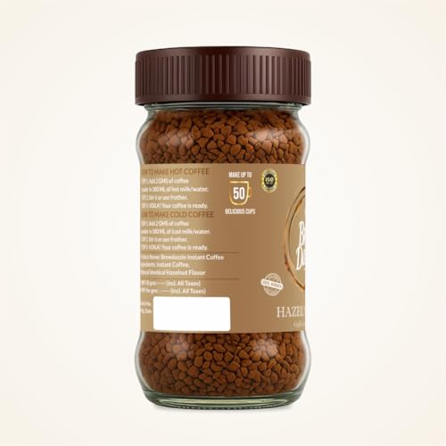 Image of BREW DAZZLE Hazelnut Joy | 100% Arabica Instant Coffee | Aromatic and Smooth Pack | Rich Aroma Hazelnut Flavoured Coffee Granules (100g)