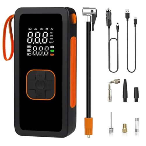 Riebex【新型】電動空気入れ 充電式携帯用 150PSI 自動停止 デフレーション機能付き 6000mAh 自動車・自転車・オートバイ・ボール・ユーザー定義対応 仏式・米式・英式バルブ対応 気圧・電量表示 日本語説明書付き