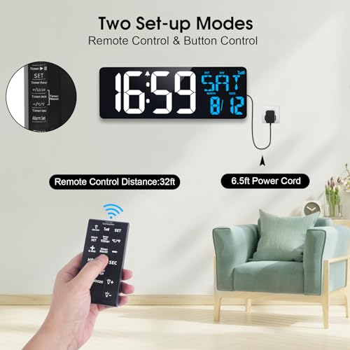 17" Large Digital Wall Clock, Bluetooth Auto Time Sync, Auto DST - Image 3