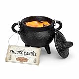 Reusable 4 Inch Cast Iron Cauldron Candle with Lid and Hanging Handle for Spell Casting, Smudging, Ritual & Blessings Pot Belly Witchcraft Candle Aromatherapy Scented (Palo Santo)