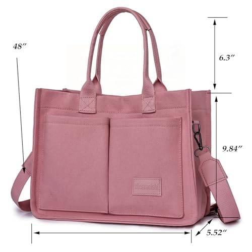 Image of Cherry Tote Bag for Women Canvas Patched Purse Cute Shoulder Bag Multi-Pocket Satchel Handbag for work travel