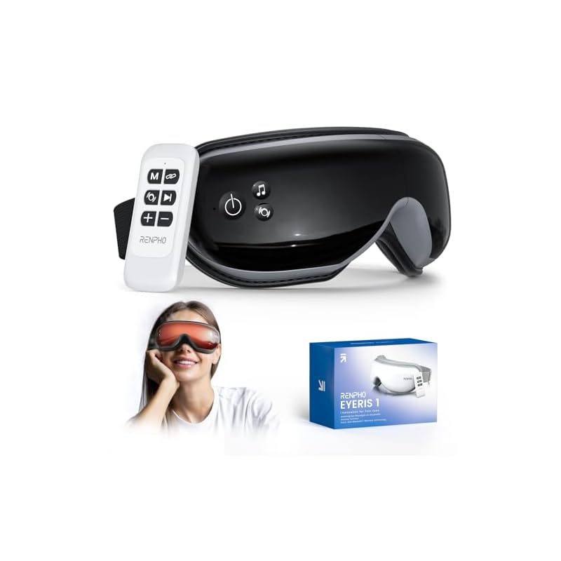 RENPHO Eyeris 1 - Eye Massager with Remote Control & Heat, Compression Bluetooth Music Eye Mask Rechargeable Heated Eye Massager for Relax Eye Strain Dark Circles Eye Bags Dry Eyes Improve Sleep