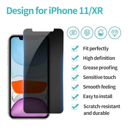 PEHAEL 3Pack for iPhone 11/iPhone XR Privacy Screen Protector Anti-Spy Tempered Glass Film 9H Hardness Easy Installation Bubble Free [6.1 inch]