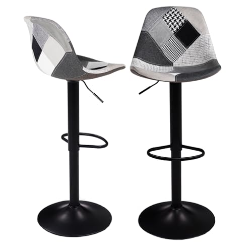 IDMarket - Lot de 2 tabourets de Bar Karl Design patchworks Noirs, Gris et Blancs Pied Noir