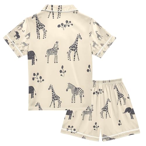 senya Animals on Zebra Satin Summer Pajama Sets Silk Short Sleeve Button Down Sleepwear2