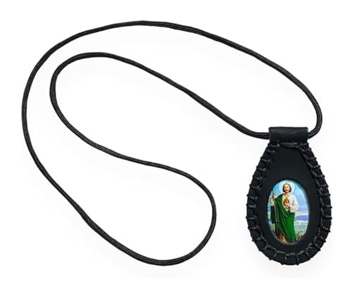 St Saint Jude Black Leather Scapular Necklace Escapulario San Judas Tadeo Collar Piel2