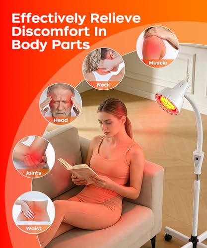 Image of LHCYLDQ 275W Infrared Light Therapy Lamp - Red Near Infrared Heat Lamp for Joint Muscle Pain, Adjustable Standing Lamp Head with Freely Adjustable Temperatur(White)