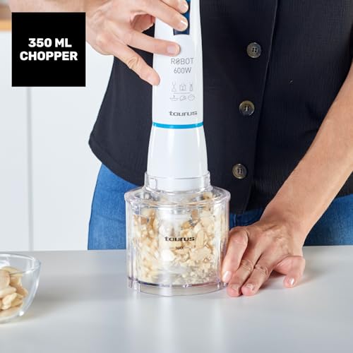 Miniatura 6 de Taurus - Batidora de mano Robot 600 Plus Inox, 600W de potencia, 20 velocidades y Turbo, Cuchilla de acero inoxidable, Turbo Rotation System, Ergonómico, Incluye accesorios, Azul y blanco