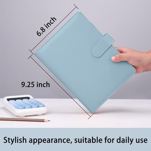 Image of Antner A5 Notebook Binder with 6-Ring Pockets, PU Leather Refillable Personal Organizer, Magnetic Buckle Closure, Airy Blue