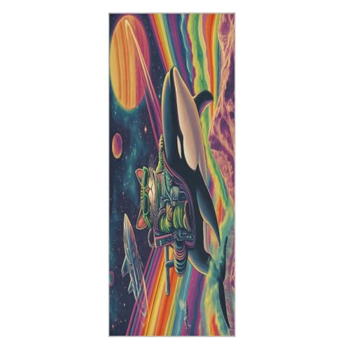 pnyoin Yoga Towel Cool Space and Art Cat Hot Yoga Mat Towel with Grip Dots Sweat Absorbent Non-Slip for Hot Yoga, 24