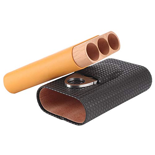Sigarenkist, draagbare cederhout 3-buis sigarenkoker voor reizen Humidor met sigarenknipper Krokodil GrainCedar… - Image 6