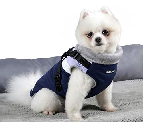 BabyDog Abrigo Chaleco para Perro con Forro Polar, Arnés con Anilla, Cremallera Impermeable y Costuras Reflectantes (L, 881172 Azul Oscuro 1)