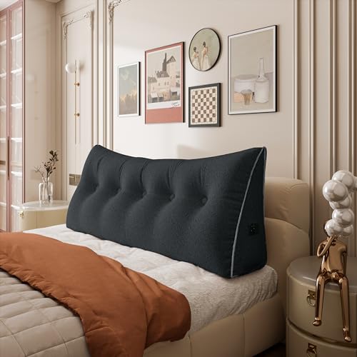 BNCKTRD Triangle Reading Pillow XXLQueen Size XXL Wedge Headboard Extra Large Back Support Pillow for Sitting up in Bed Daybed Bolster Backrest Cushion Velvet Gray